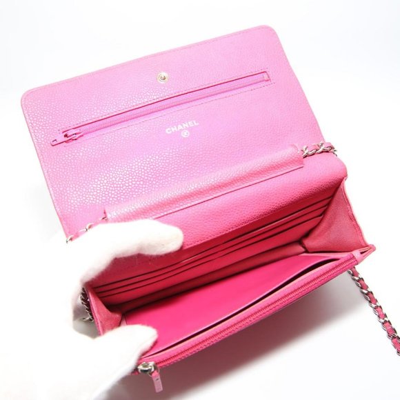 Authentic CHANEL Classic Pink Caviar Leather Wallet on Chain Crossbody Bag Purse - Picture 12 of 15